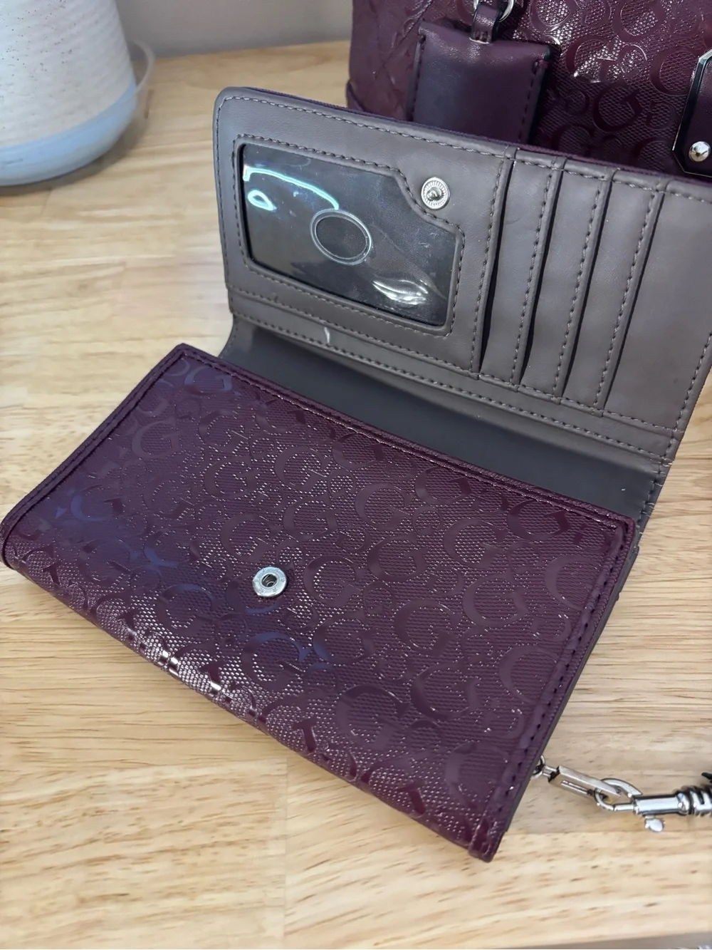 GUESS Plum Satchel with Matching Wallet